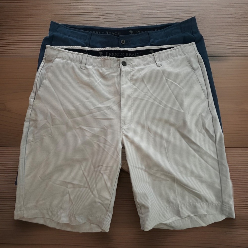 2 Pair Pebble Beach Mens Dry Luxe Performance Flat Front Golf Shorts 40x9 (091)